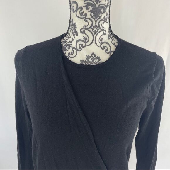 Theory Wool & Silk Faux Wrap Black Sweater - Picture 2 of 8